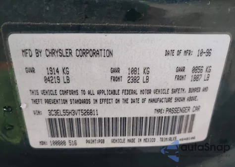 1997 Chrysler Sebring Jxi из США, поврежденный, VIN 3C3EL55H3VT526811